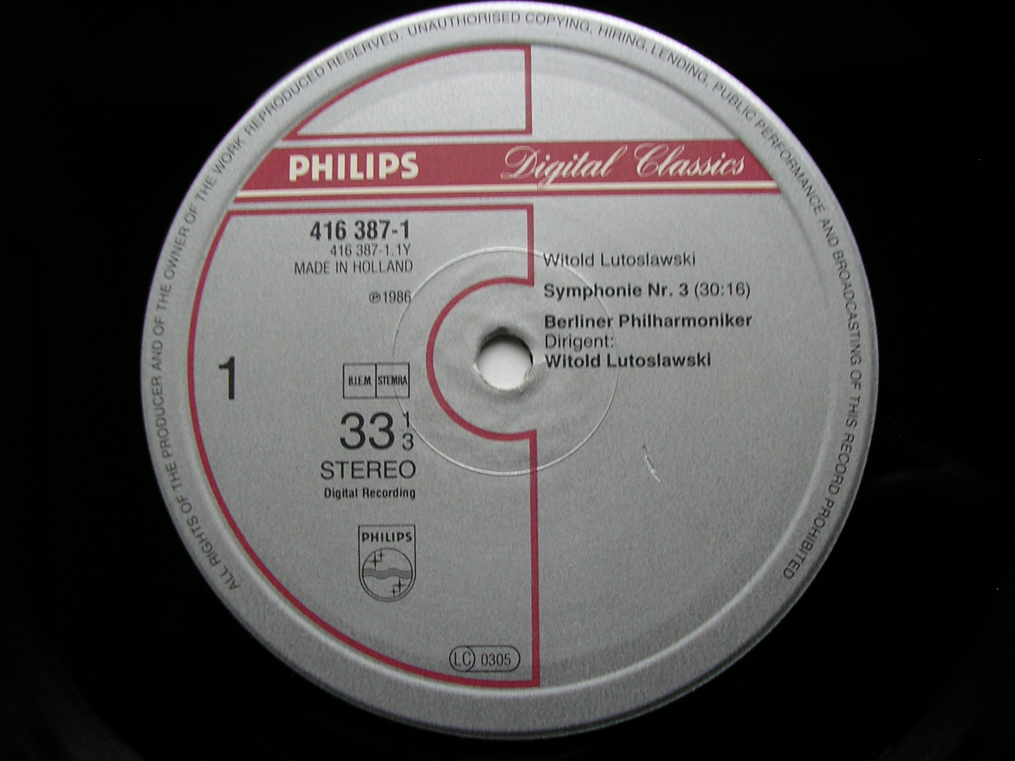 LUTOSLAWSKI: SYMPHONY No. 3 / LES ESPACES DU SOMMEIL FISCHER-DIESKAU / BPO / LUTOSLAWSKI 416 387-1