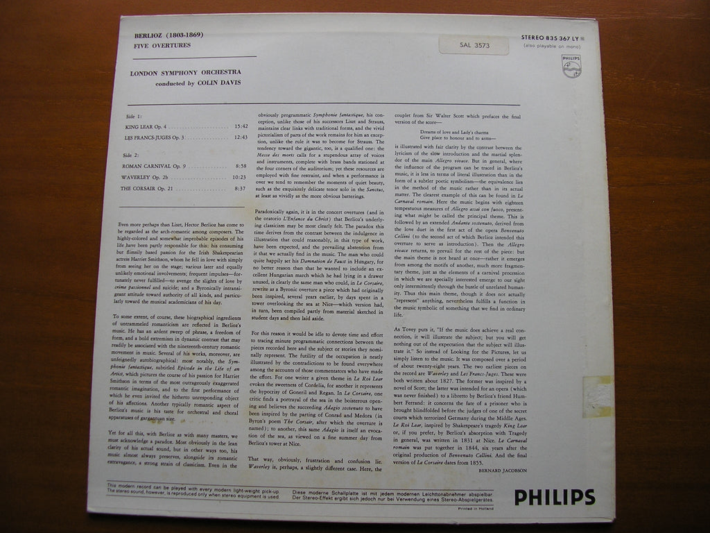 BERLIOZ: OVERTURES     COLIN DAVIS / LONDON SYMPHONY    SAL 3573