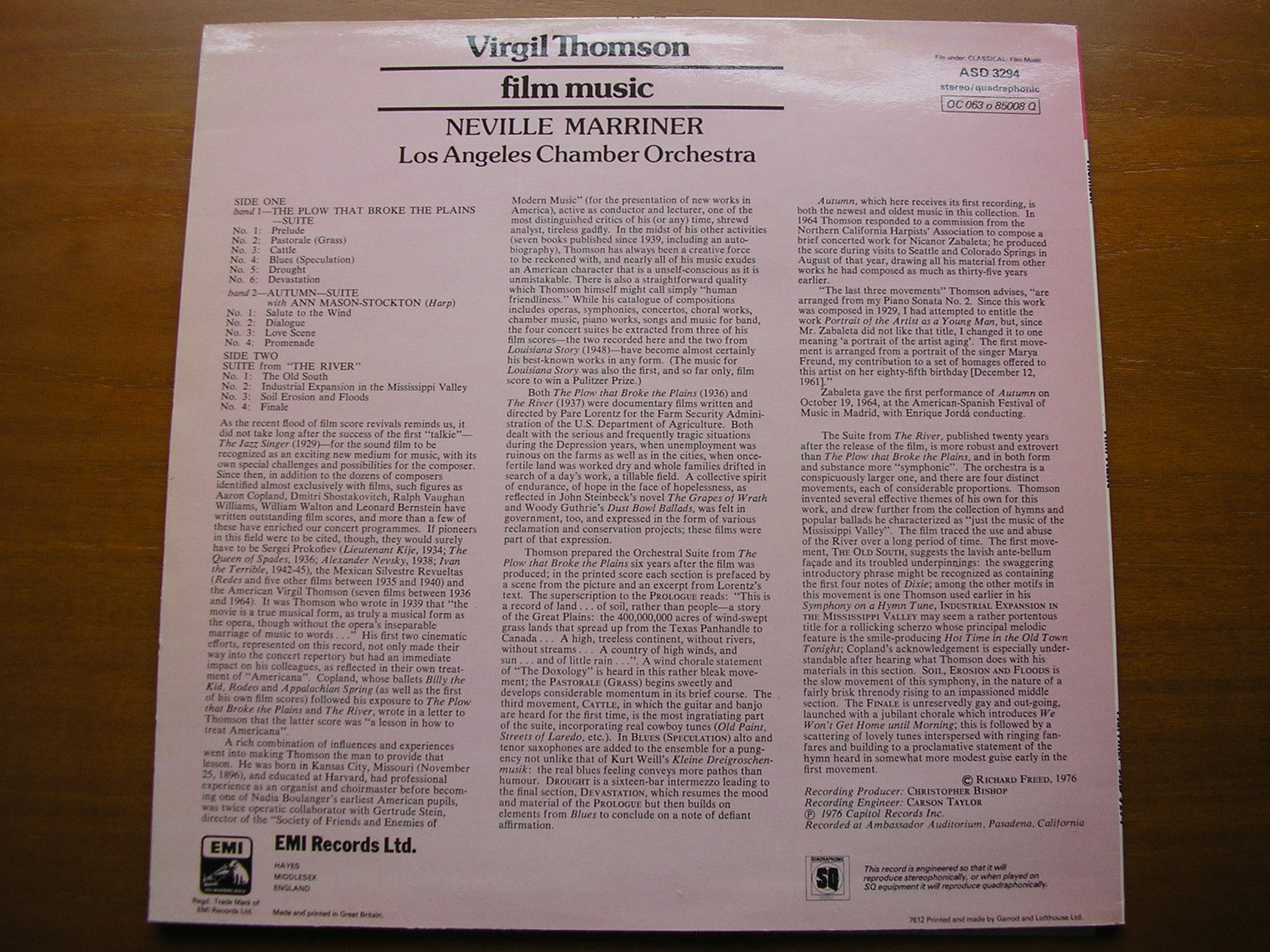VIRGIL THOMSON: THE PLOW THAT BROKE THE PLAINS / THE RIVER / AUTUMN     MARRINER / LACO     ASD 3294