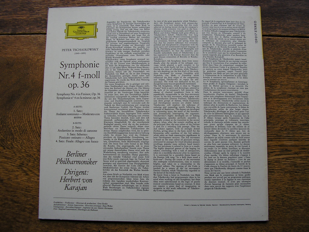 TCHAIKOVSKY: SYMPHONY No. 4   KARAJAN / BERLIN PHILHARMONIC / 139 017
