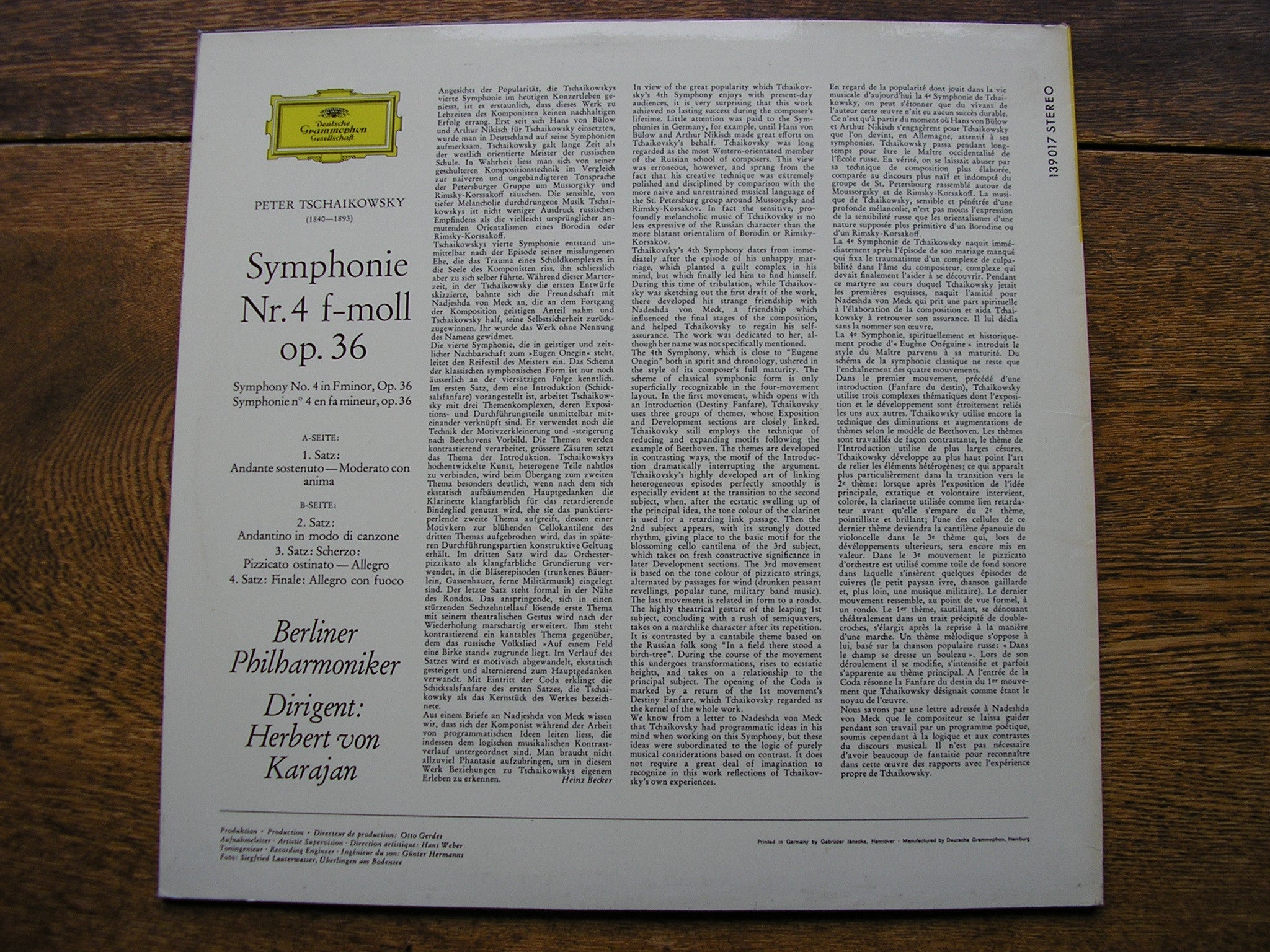 TCHAIKOVSKY: SYMPHONY No. 4   KARAJAN / BERLIN PHILHARMONIC / 139 017