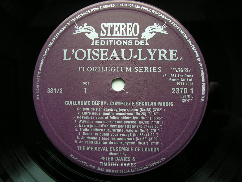 DUFAY: COMPLETE SECULAR MUSIC   THE MEDIEVAL ENSEMBLE OF LONDON   D237D6