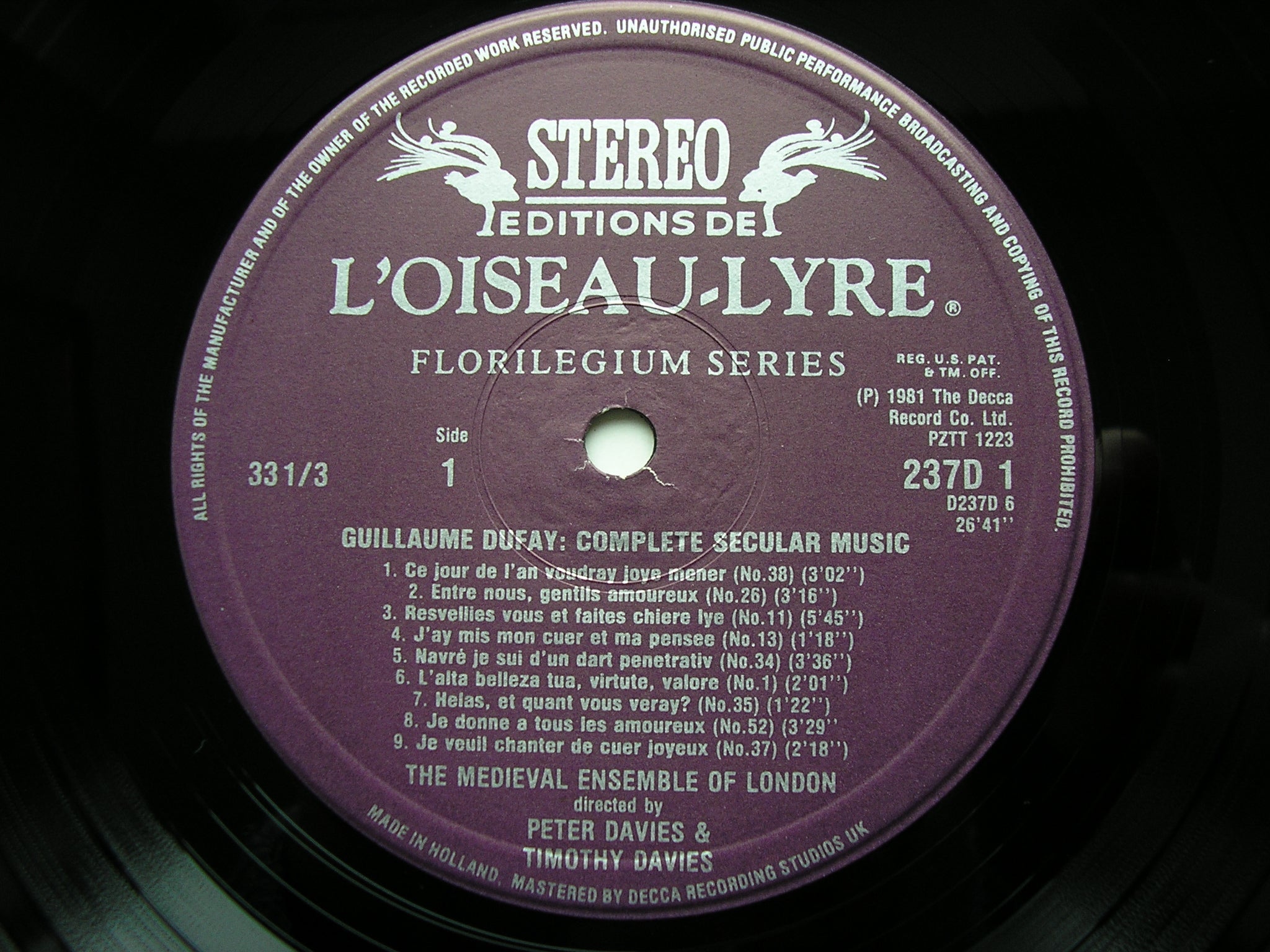 DUFAY: COMPLETE SECULAR MUSIC   THE MEDIEVAL ENSEMBLE OF LONDON   D237D6