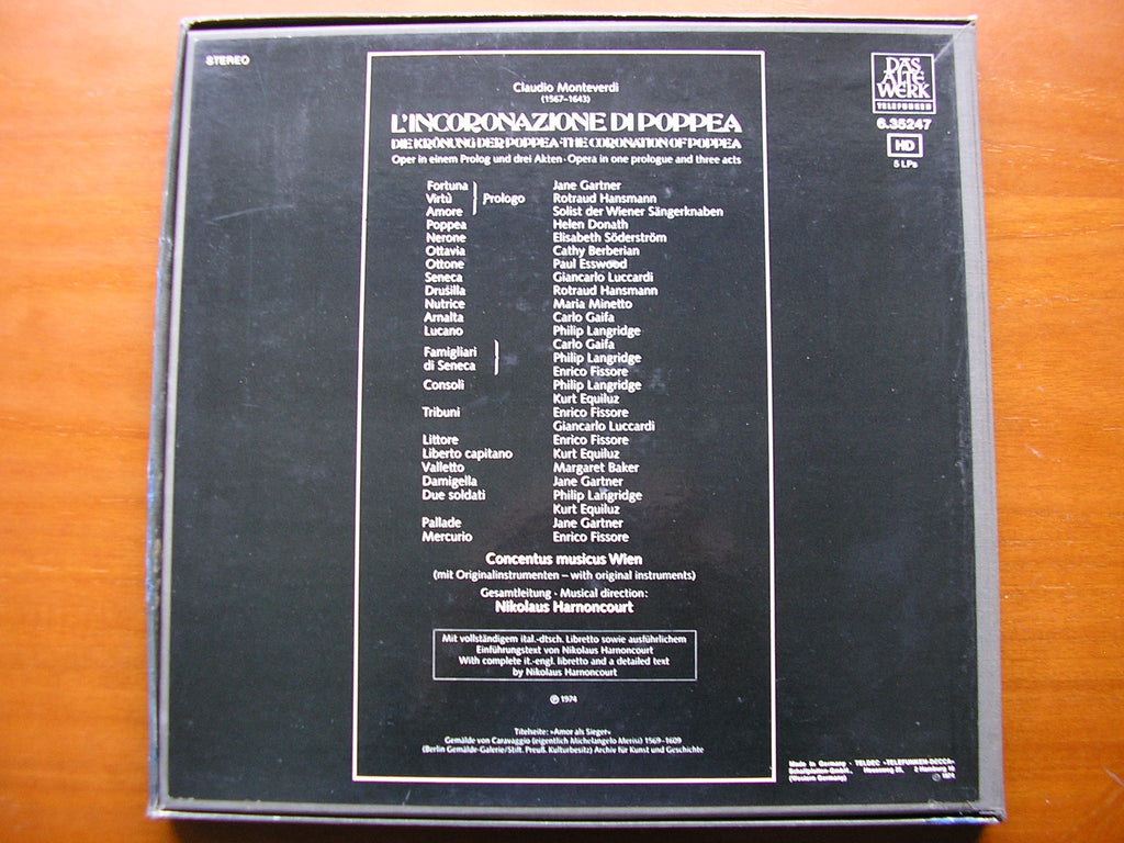 MONTEVERDI: THE CORONATION OF POPPEA     SOLOISTS / CONCENTUS MUSICUS VIENNA / HARNONCOURT   5LP      6.35247
