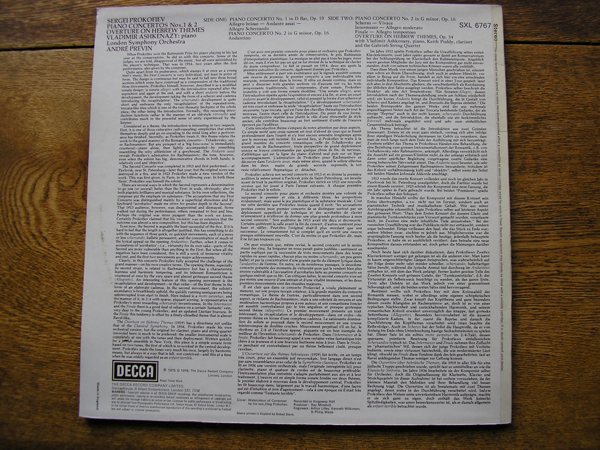 SXL 6767 PROKOFIEV: PIANO CONCERTOS Nos. 1 & 2 ASHKENAZY / LONDON SYMPHONY / PREVIN
