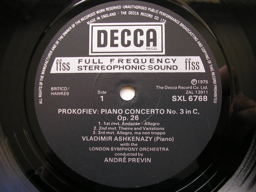 SXL 6768 PROKOFIEV: PIANO CONCERTO No. 3 / CLASSICAL SYMPHONY ASHKENAZY / LONDON SYMPHONY / PREVIN