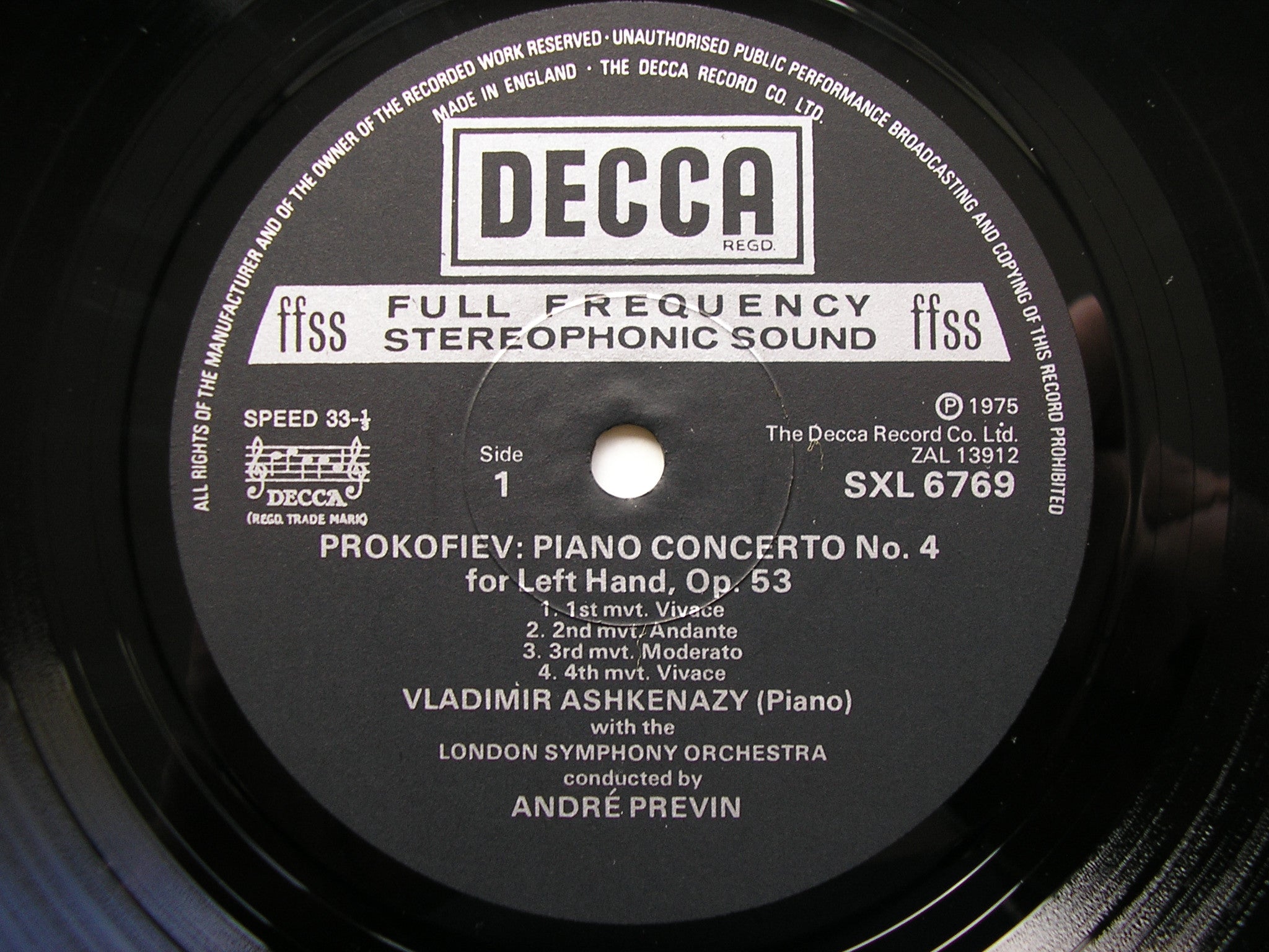 SXL 6769 PROKOFIEV: PIANO CONCERTOS Nos. 4 & 5 ASHKENAZY / LONDON SYMPHONY / PREVIN