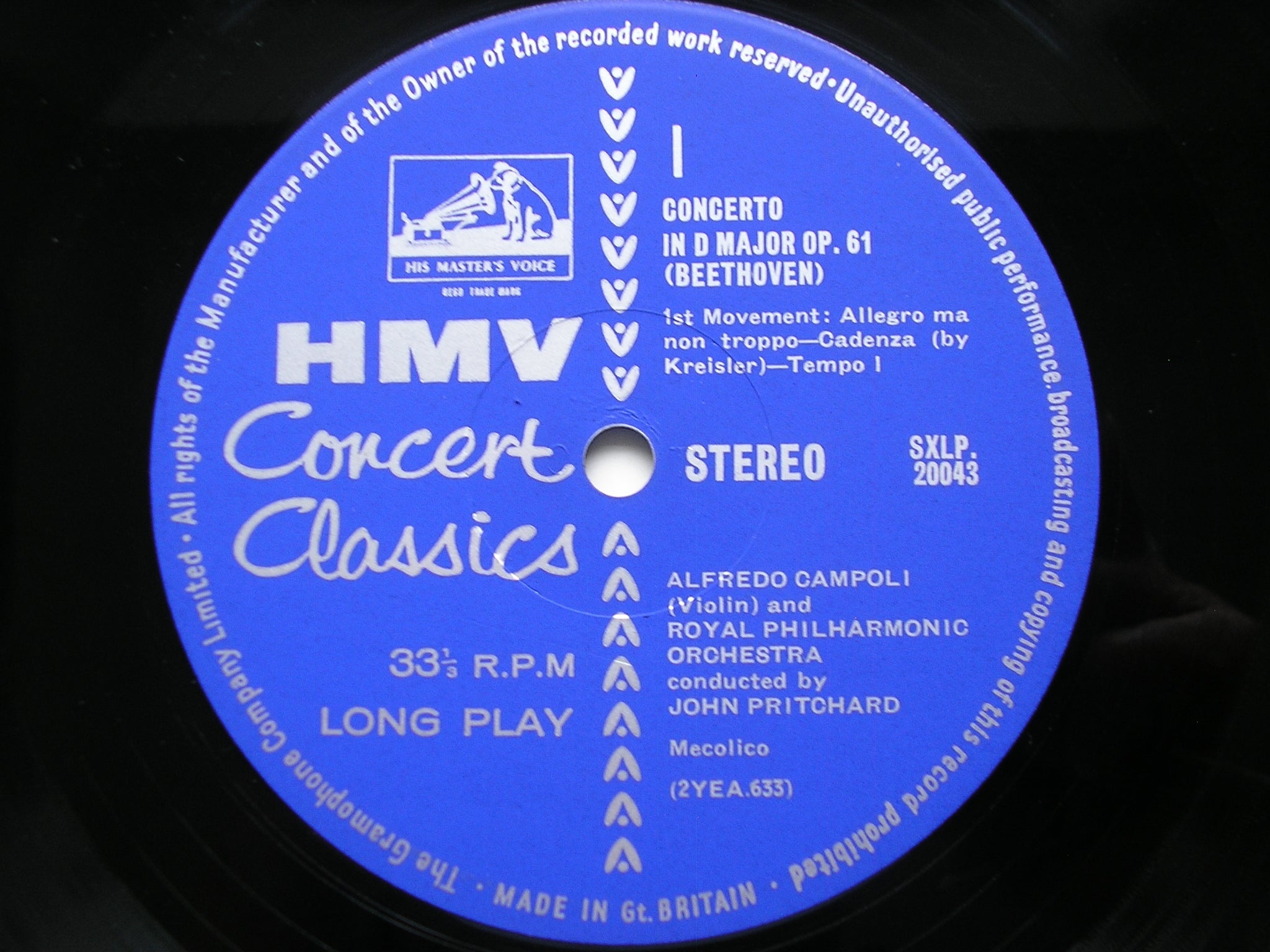 SXLP 20043 BEETHOVEN: VIOLIN CONCERTO CAMPOLI / ROYAL PHILHARMONIC / PRITCHARD