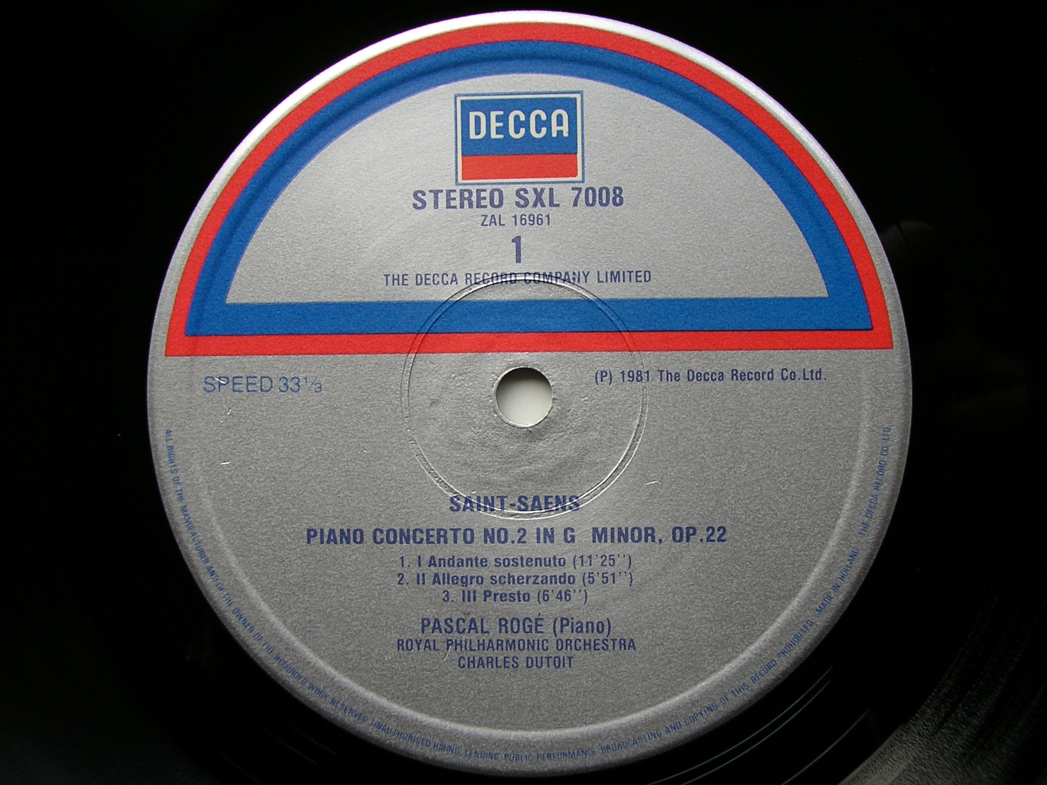 SXL 7008 SAINT - SAENS: PIANO CONCERTOS Nos. 2 & 4 PASCAL ROGE / ROYAL PHILHARMONIC / DUTOIT