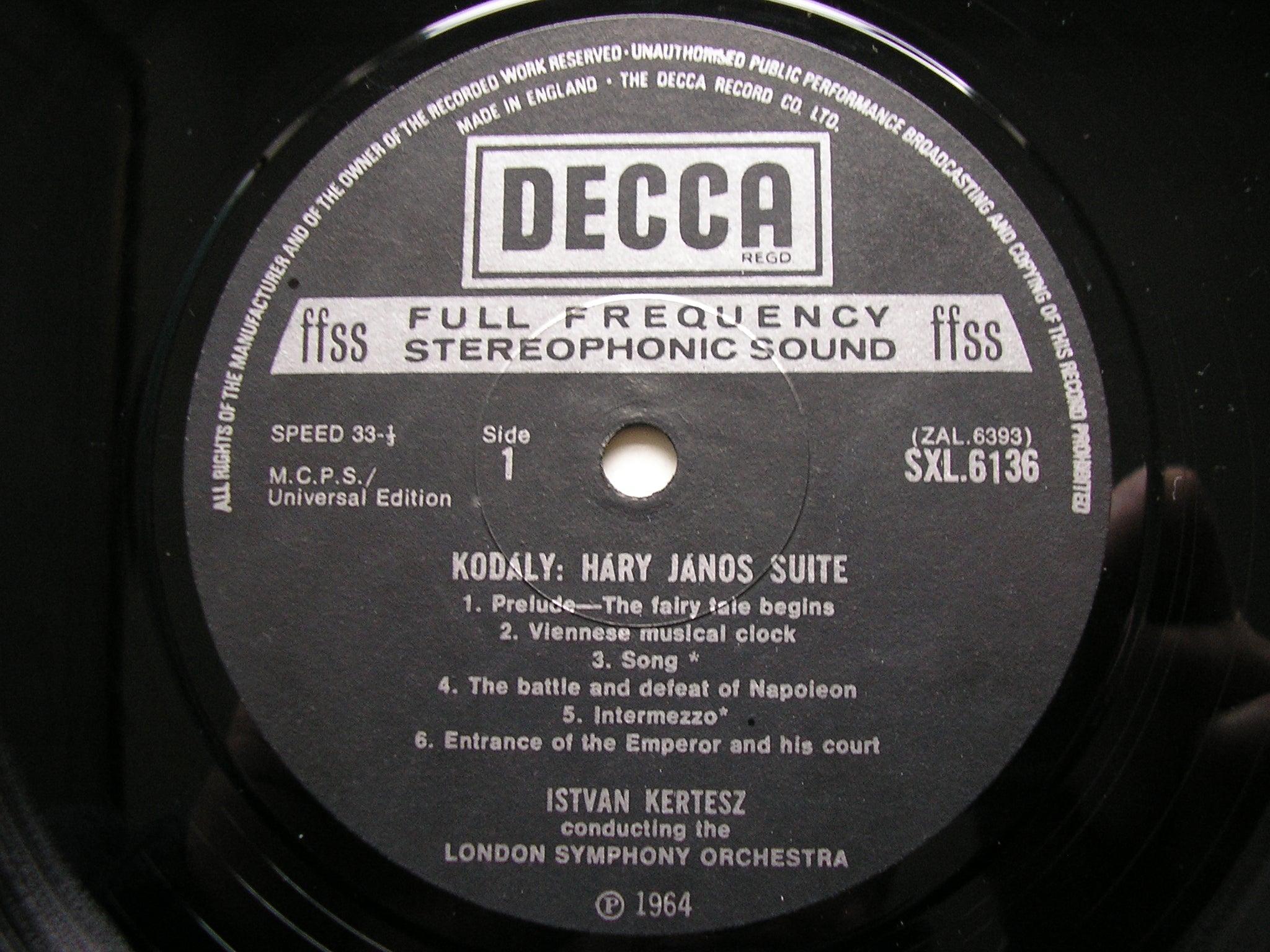 KODALY: HARY JANOS Suite / DANCES OF GALANTA      KERTESZ / LONDON SYMPHONY    SXL 6136