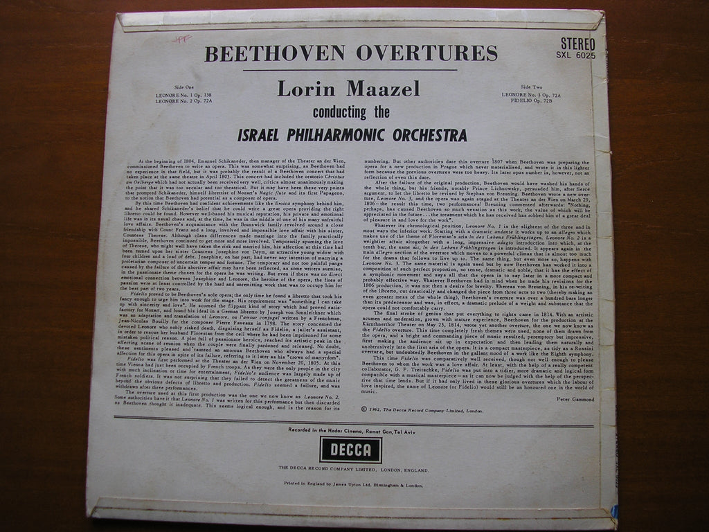 SXL 6025 BEETHOVEN: THE FOUR OVERTURES for 'FIDELIO' MAAZEL / ISRAEL PHILHARMONIC
