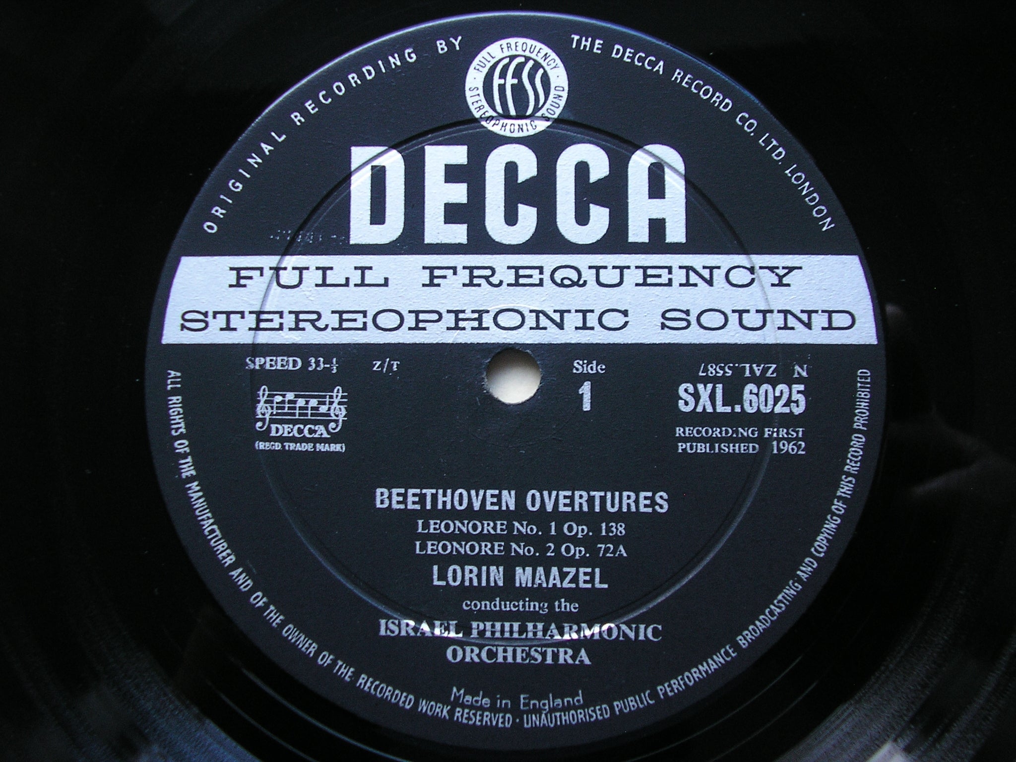 SXL 6025 BEETHOVEN: THE FOUR OVERTURES for 'FIDELIO' MAAZEL / ISRAEL PHILHARMONIC