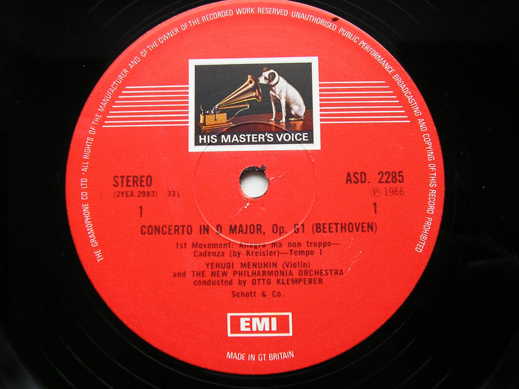 BEETHOVEN: VIOLIN CONCERTO     MENUHIN / NEW PHILHARMONIA / KLEMPERER      ASD 2285