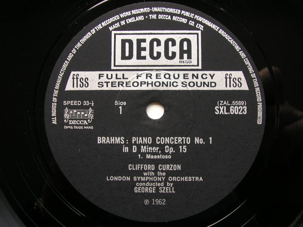 SXL 6023 BRAHMS: PIANO CONCERTO No. 1 CURZON / LONDON SYMPHONY / SZELL