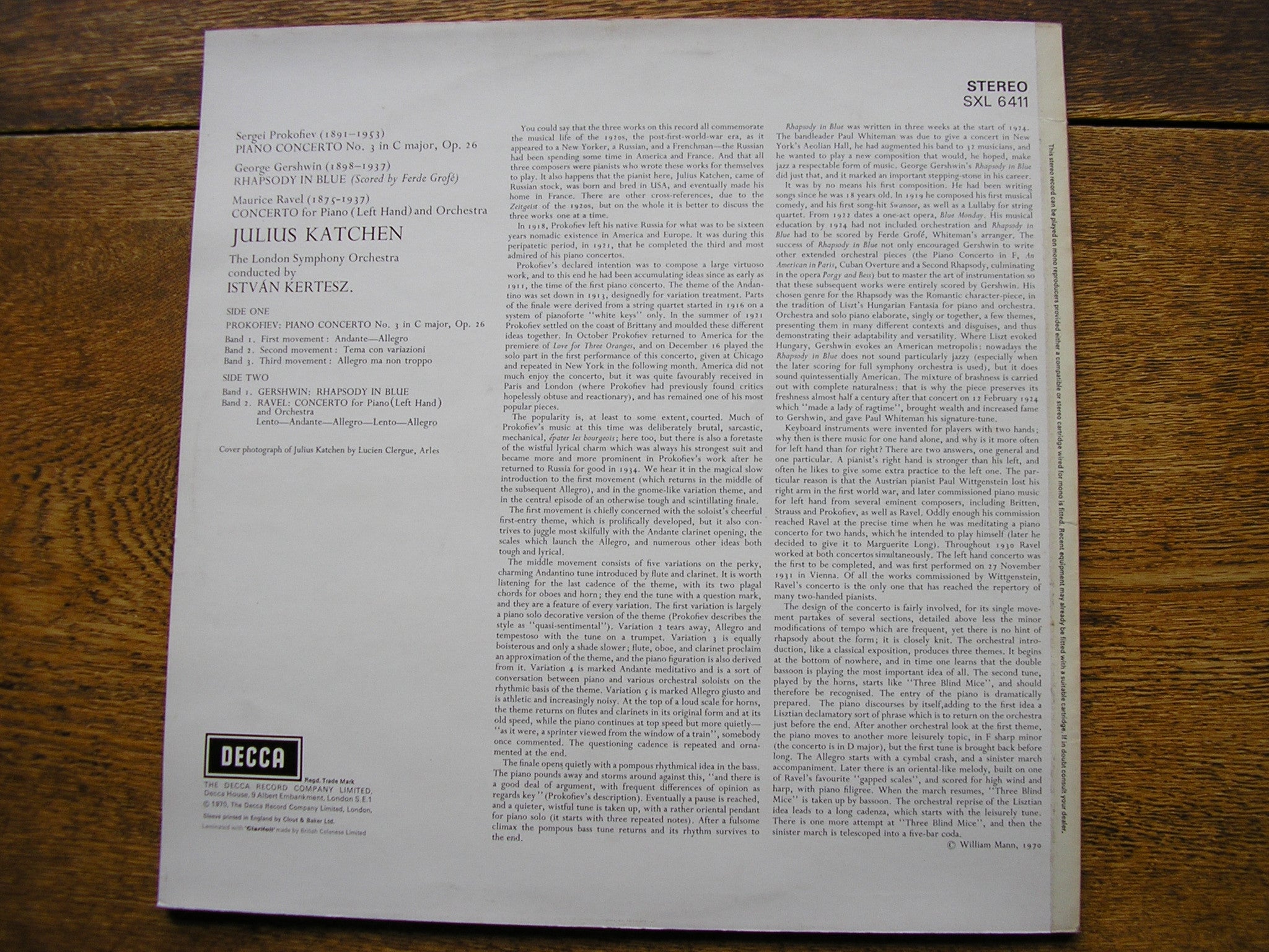SXL 6411 GERSHWIN: RHAPSODY IN BLUE / PROKOFIEV: PIANO CONCERTO No. 3 / RAVEL: CONCERTO FOR THE LEFT HAND KATCHEN / LONDON SYMPHONY / KERTESZ