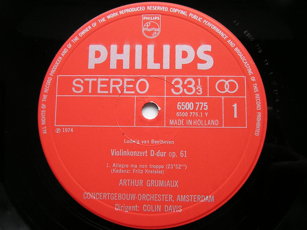 BEETHOVEN: VIOLIN CONCERTO       GRUMIAUX / CONCERTGEBOUW ORCHESTRA / DAVIS     6500 775
