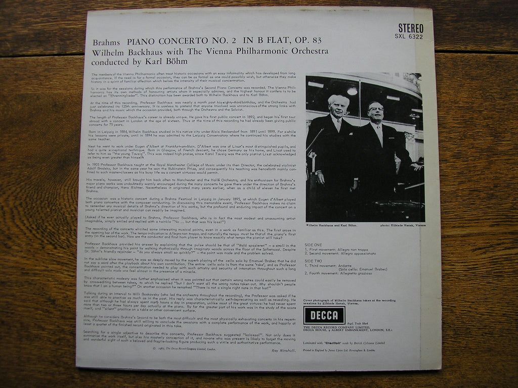 SXL 6023 BRAHMS: PIANO CONCERTO No. 1 CURZON / LONDON SYMPHONY / SZELL