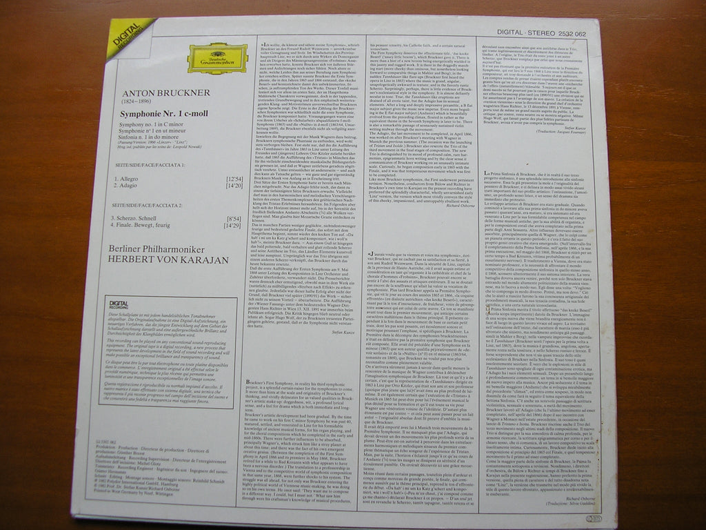 BRUCKNER: SYMPHONY No. 1     KARAJAN / BERLIN PHILHARMONIC      2532 062