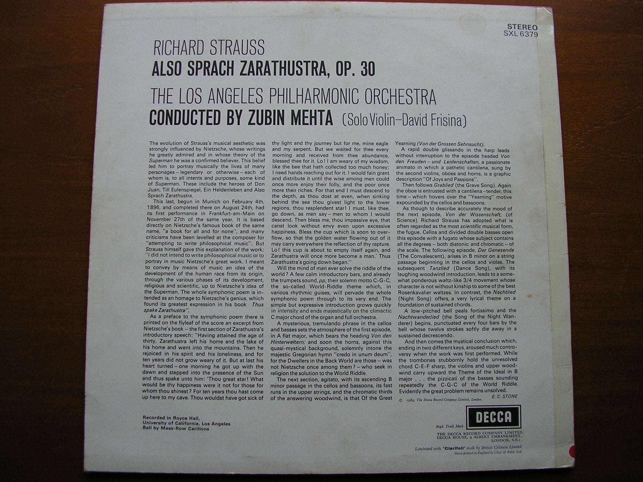 SXL 6379 STRAUSS: ALSO SPRACH ZARATHUSTRA ZUBIN MEHTA / LOS ANGELES PHILHARMONIC