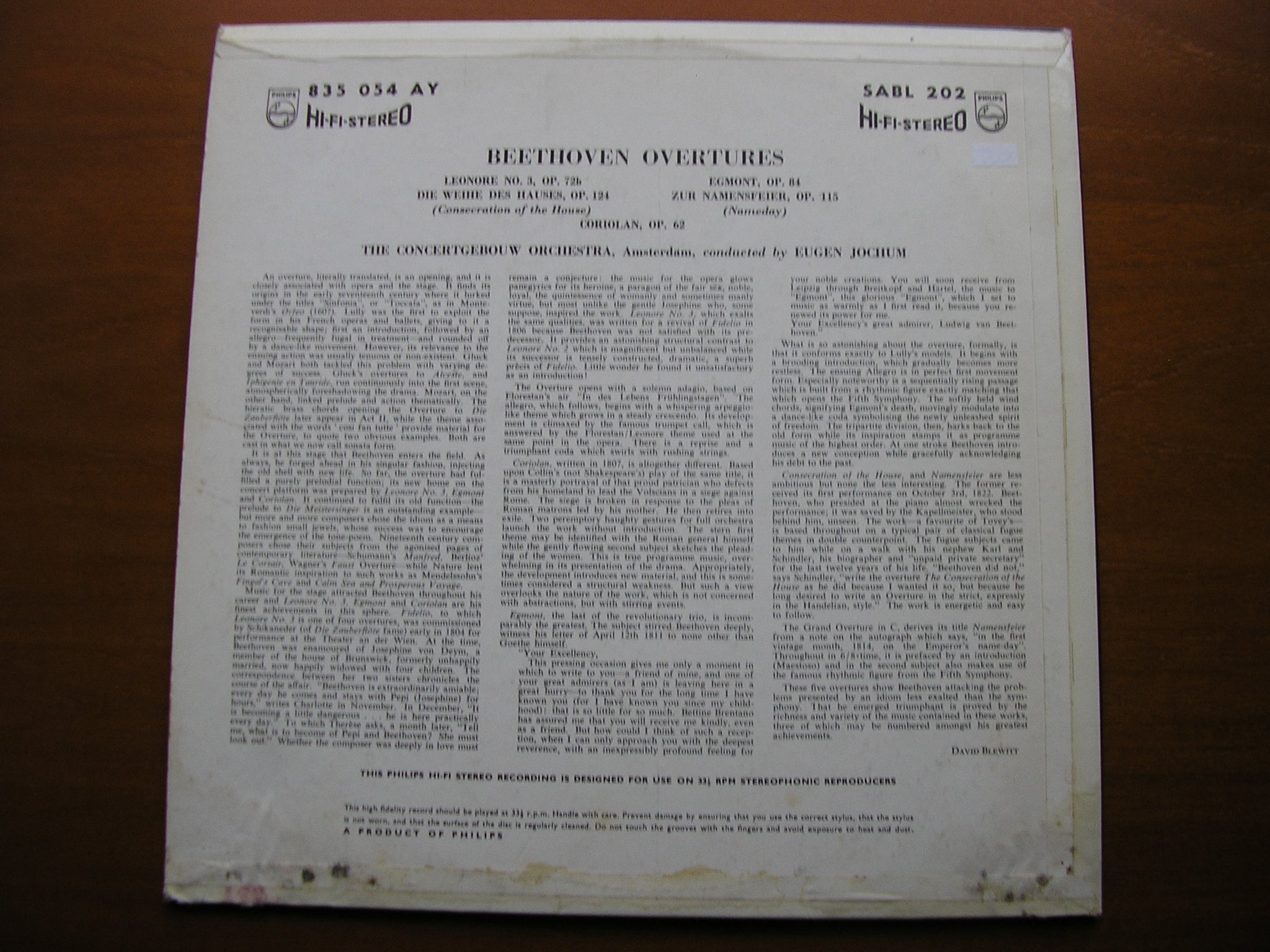 BEETHOVEN: FIVE OVERTURES     JOCHUM / CONCERTGEBOUW ORCHESTRA    SABL 202