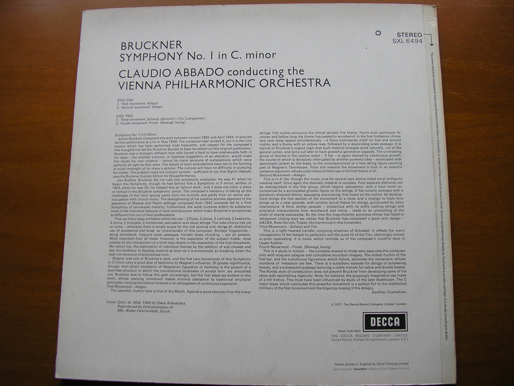 SXL 6494 BRUCKNER: SYMPHONY No. 1 ABBADO / VIENNA PHILHARMONIC