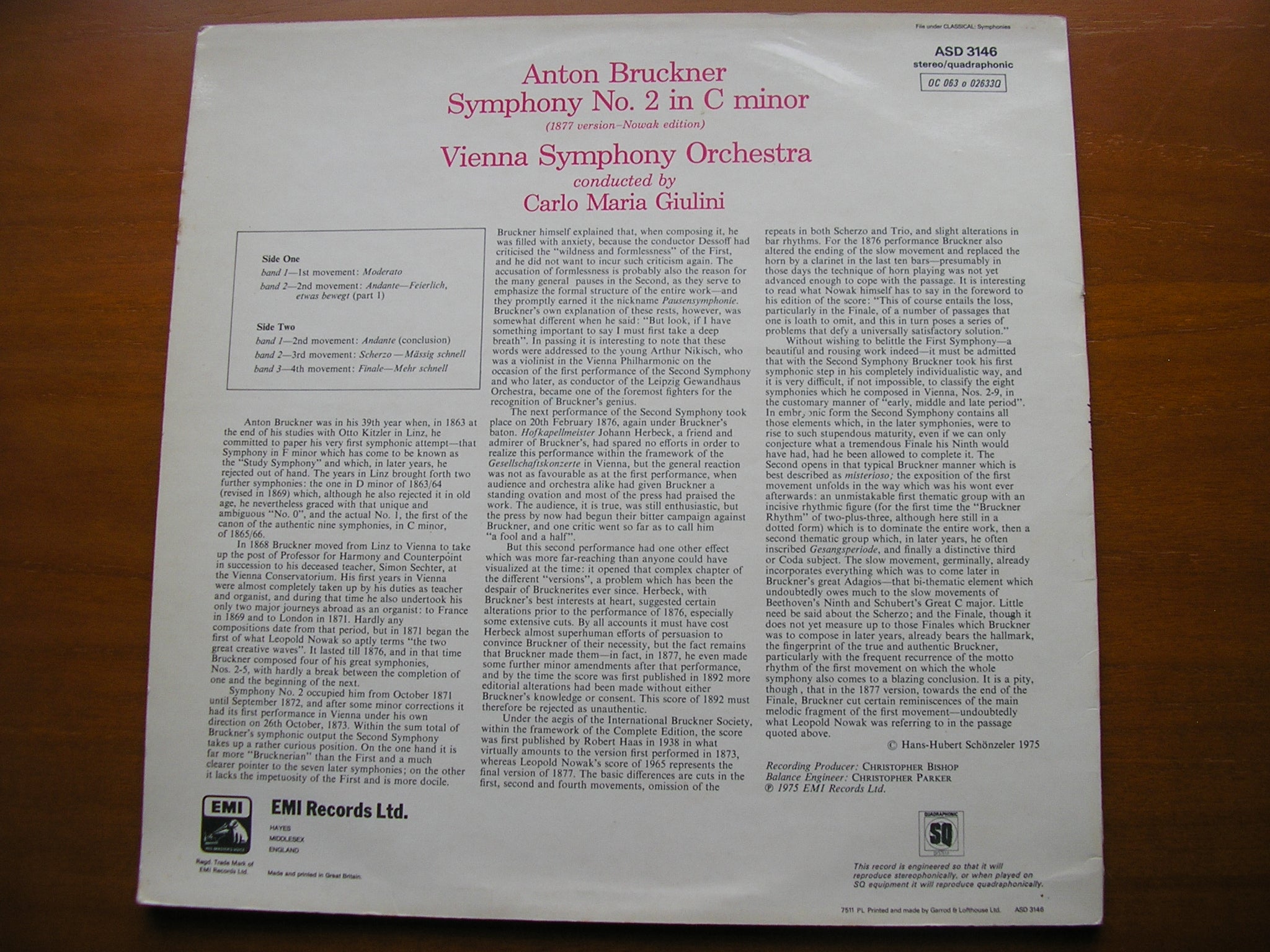 BRUCKNER: SYMPHONY No. 2     GIULINI / VIENNA SYMPHONY      ASD 3146