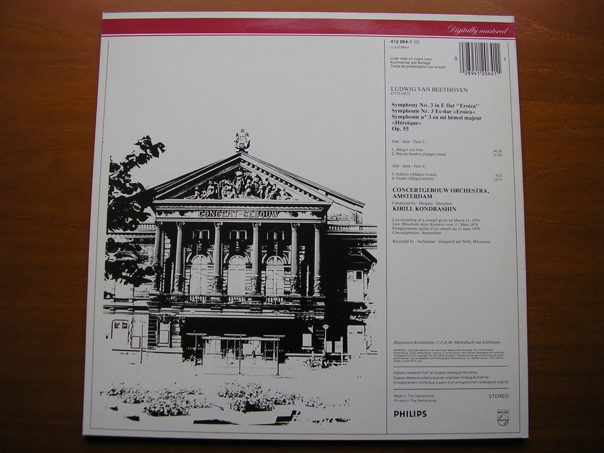 BEETHOVEN: SYMPHONY No. 3 'Eroica'      KONDRASHIN / CONCERTGEBOUW ORCHESTRA      412 064