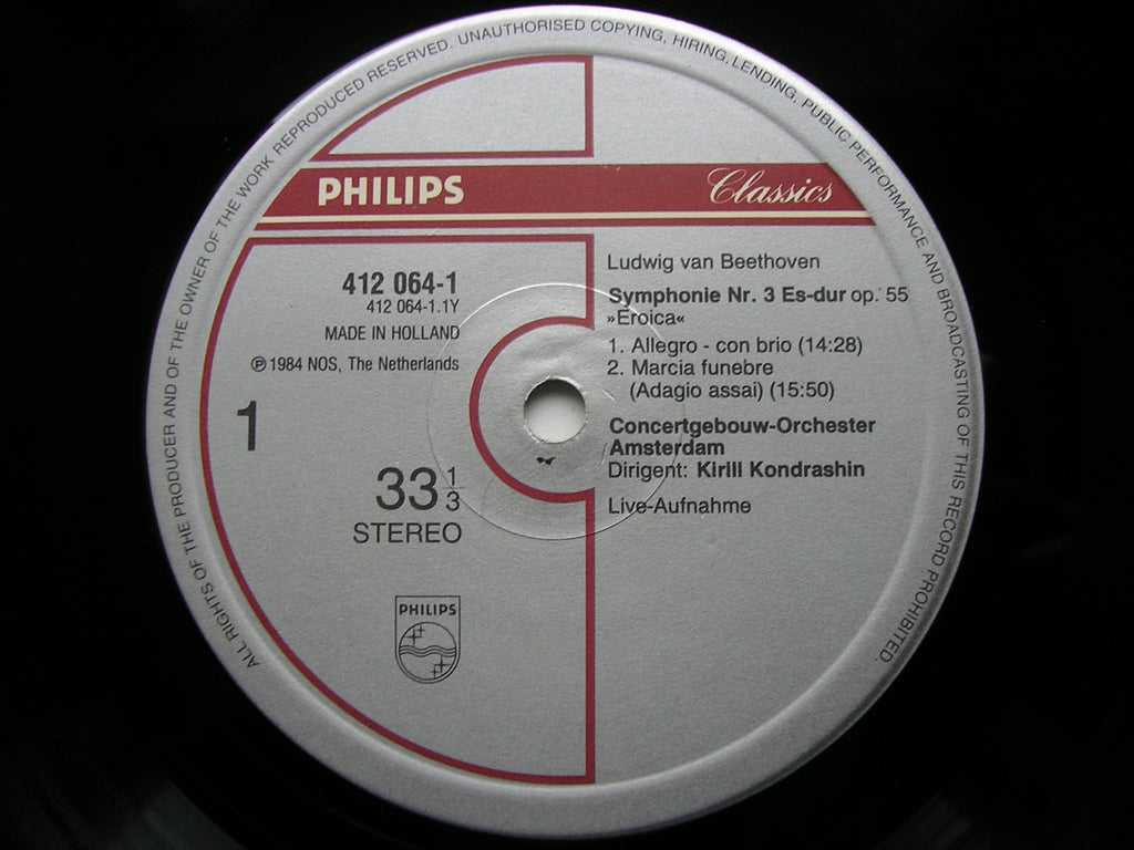 BEETHOVEN: SYMPHONY No. 3 'Eroica'      KONDRASHIN / CONCERTGEBOUW ORCHESTRA      412 064