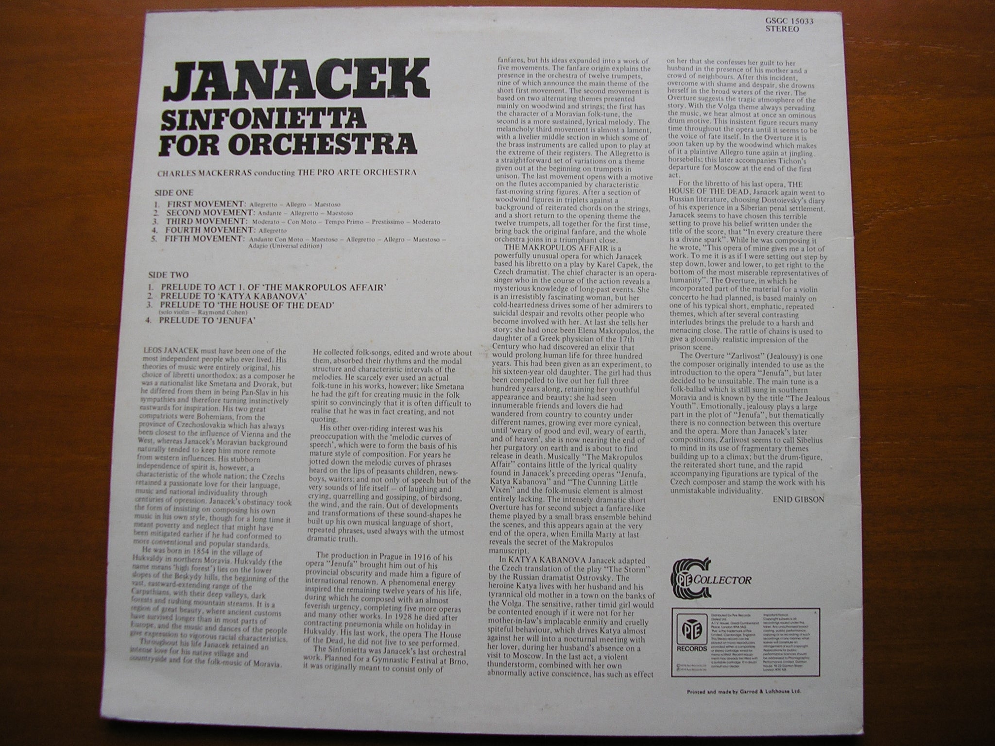JANACEK: SINFONIETTA / FOUR OPERA PRELUDES    MACKERRAS / PRO ARTE ORCHESTRA   GSGC 15033
