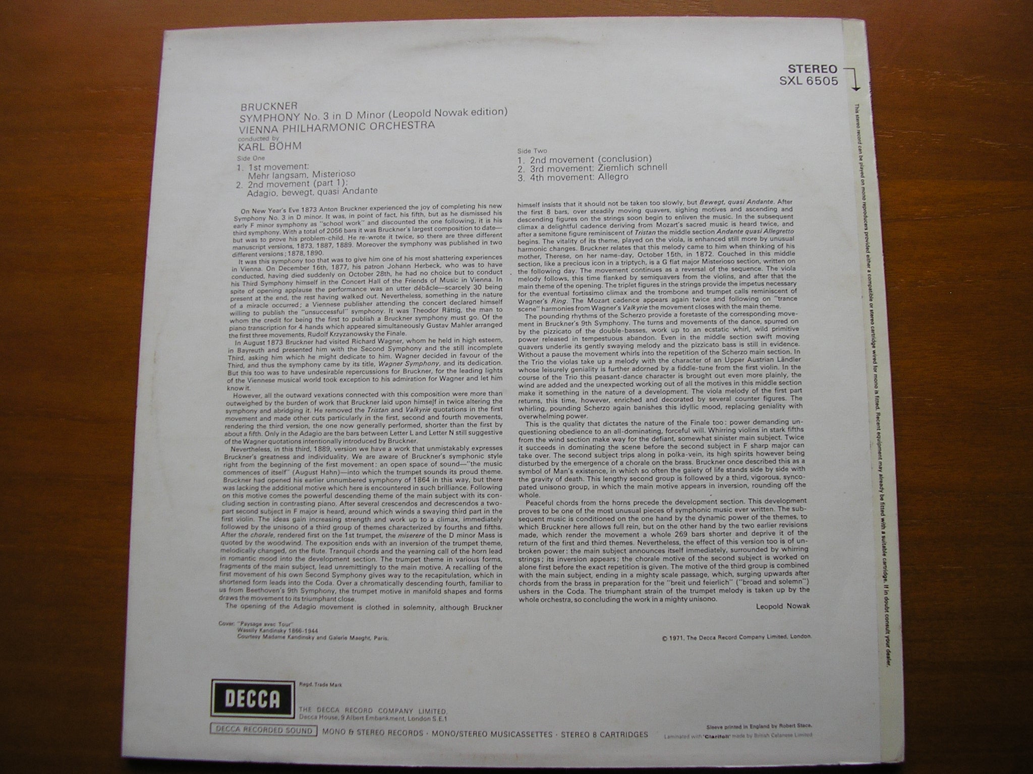 SXL 6505 BRUCKNER: SYMPHONY No. 3 BOHM / VIENNA PHILHARMONIC