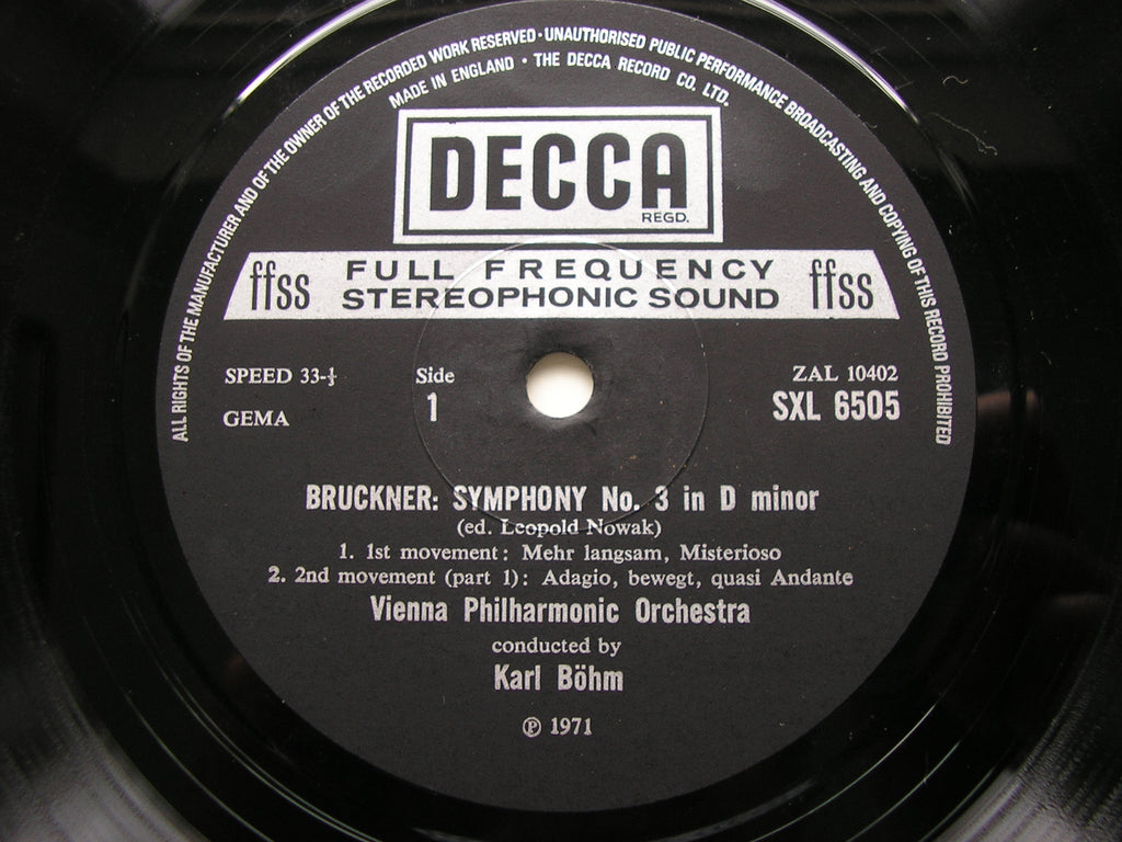 SXL 6505 BRUCKNER: SYMPHONY No. 3 BOHM / VIENNA PHILHARMONIC