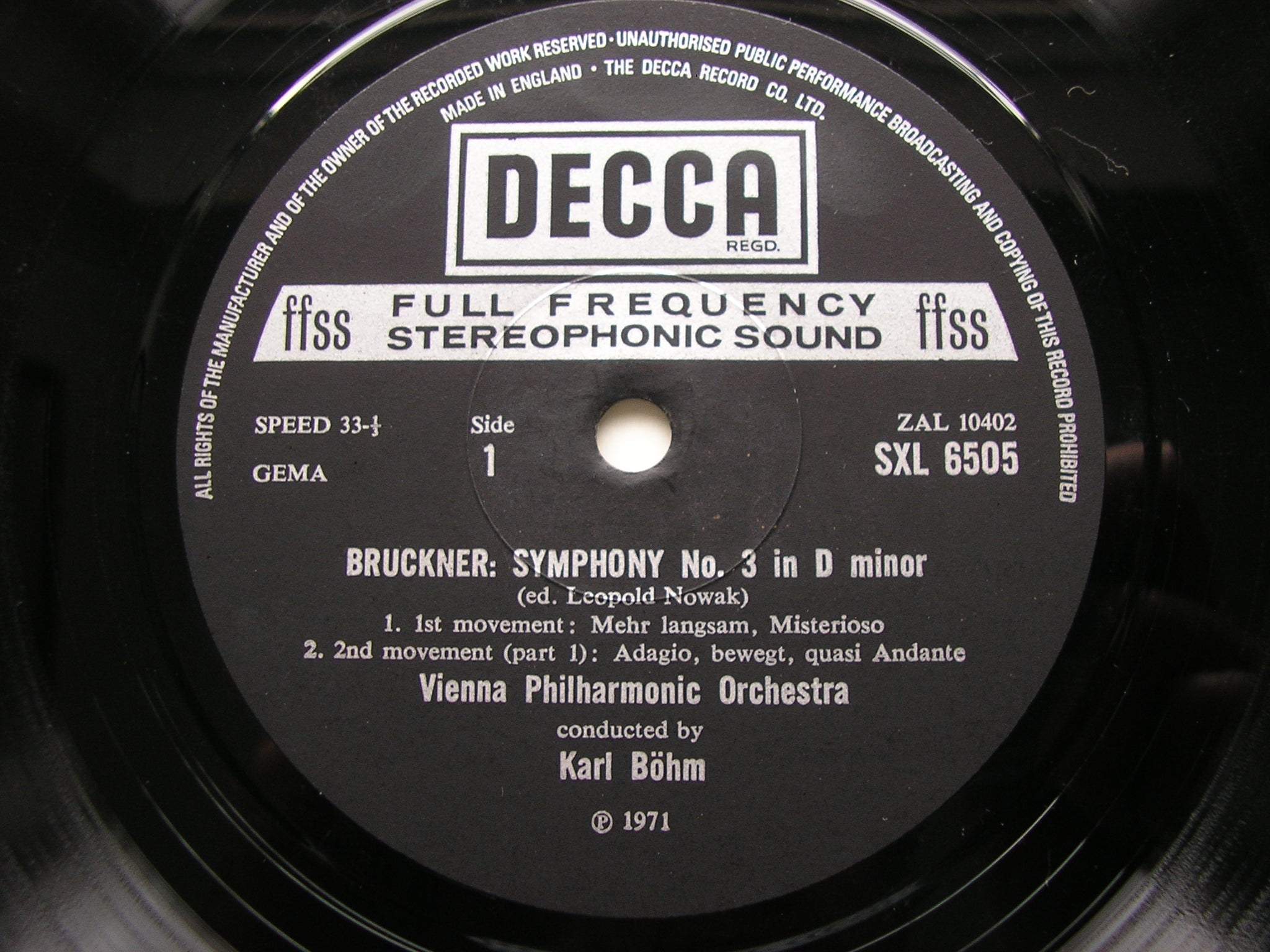 SXL 6505 BRUCKNER: SYMPHONY No. 3 BOHM / VIENNA PHILHARMONIC