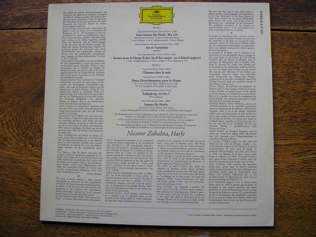 MUSIC FOR HARP: BACH / KRUMPHOLTZ / VIOTTI / SALZEDO / CAPLET / PROKOFIEV   NICANOR ZABALETA   139 419