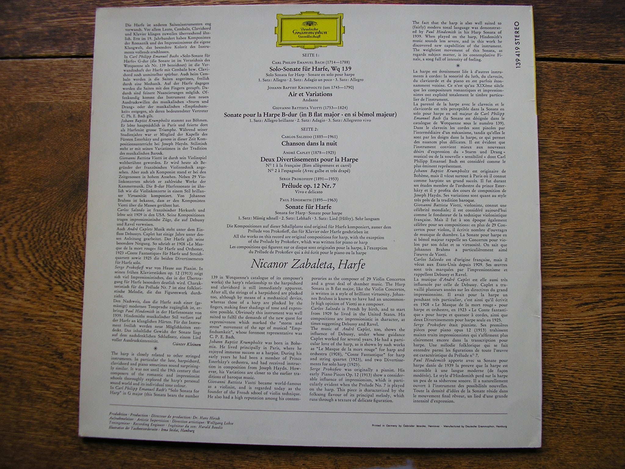 MUSIC FOR HARP: BACH / KRUMPHOLTZ / VIOTTI / SALZEDO / CAPLET / PROKOFIEV   NICANOR ZABALETA   139 419