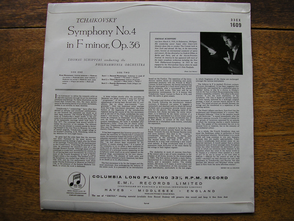 TCHAIKOVSKY: SYMPHONY No. 4  SCHIPPERS / PHILHARMONIA   33CX 1609