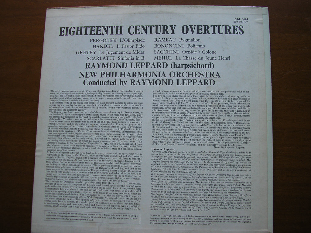 18th CENTURY OVERTURES      LEPPARD / NEW PHILHARMONIA    SAL 3674