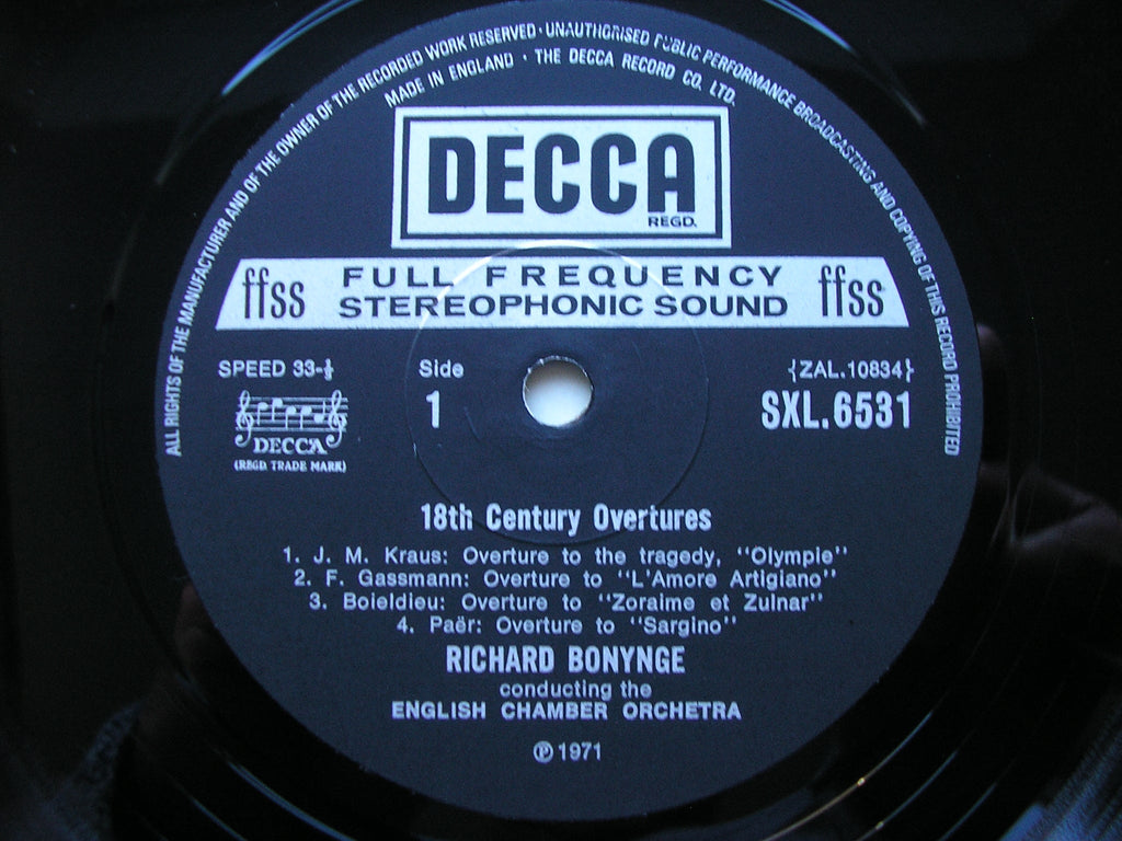 SXL 6531 18th CENTURY OVERTURES RICHARD BONYNGE / ENGLISH CHAMBER ORCHESTRA