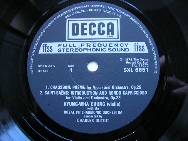SXL 6851 CHAUSSON: POEME / SAINT-SAENS: INTRODUCTION & RONDO / HAVANAISE / RAVEL: TZIGANE CHUNG / ROYAL PHILHARMONIC / DUTOIT