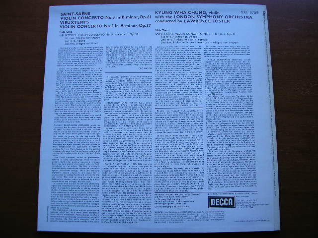 SAINT-SAENS: VIOLIN CONCERTO No. 3 / VIEUXTEMPS: VIOLIN CONCERTO No. 5      CHUNG / LONDON SYMPHONY / FOSTER      SXL 6759