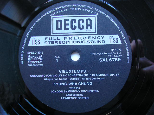 SAINT-SAENS: VIOLIN CONCERTO No. 3 / VIEUXTEMPS: VIOLIN CONCERTO No. 5      CHUNG / LONDON SYMPHONY / FOSTER      SXL 6759
