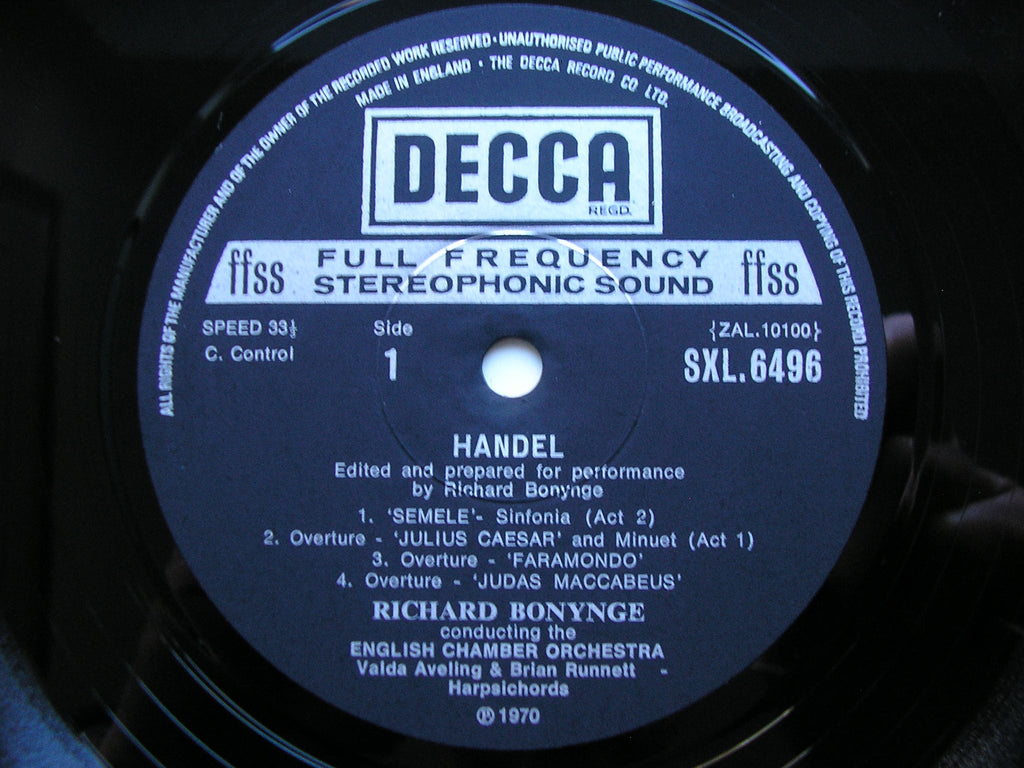 SXL 6496 HANDEL: OVERTURES & SINFONIAS Volume 2 BONYNGE / ENGLISH CHAMBER ORCHESTRA