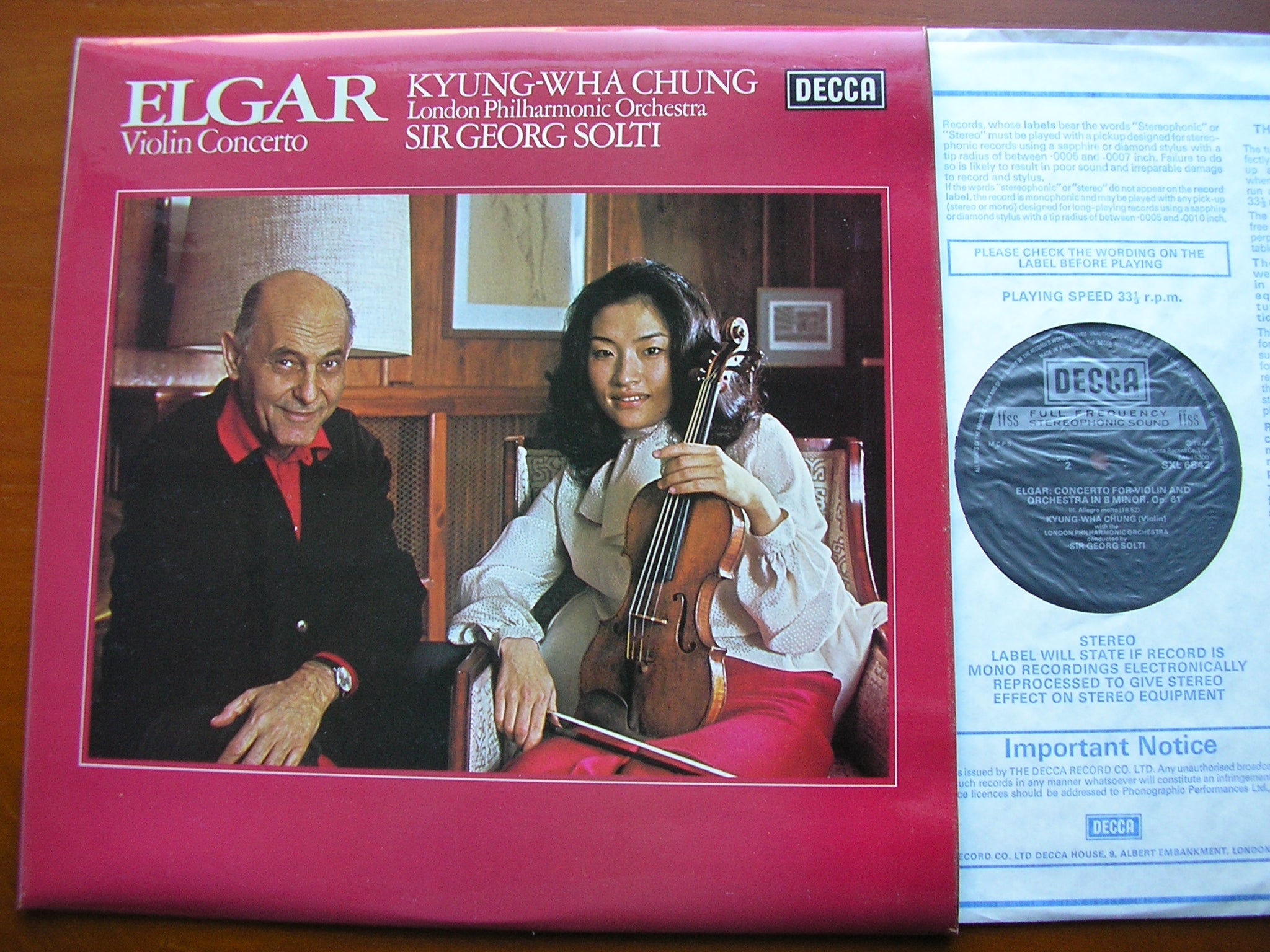 SXL 6842 ELGAR: VIOLIN CONCERTO CHUNG / LONDON PHILHARMONIC / SOLTI