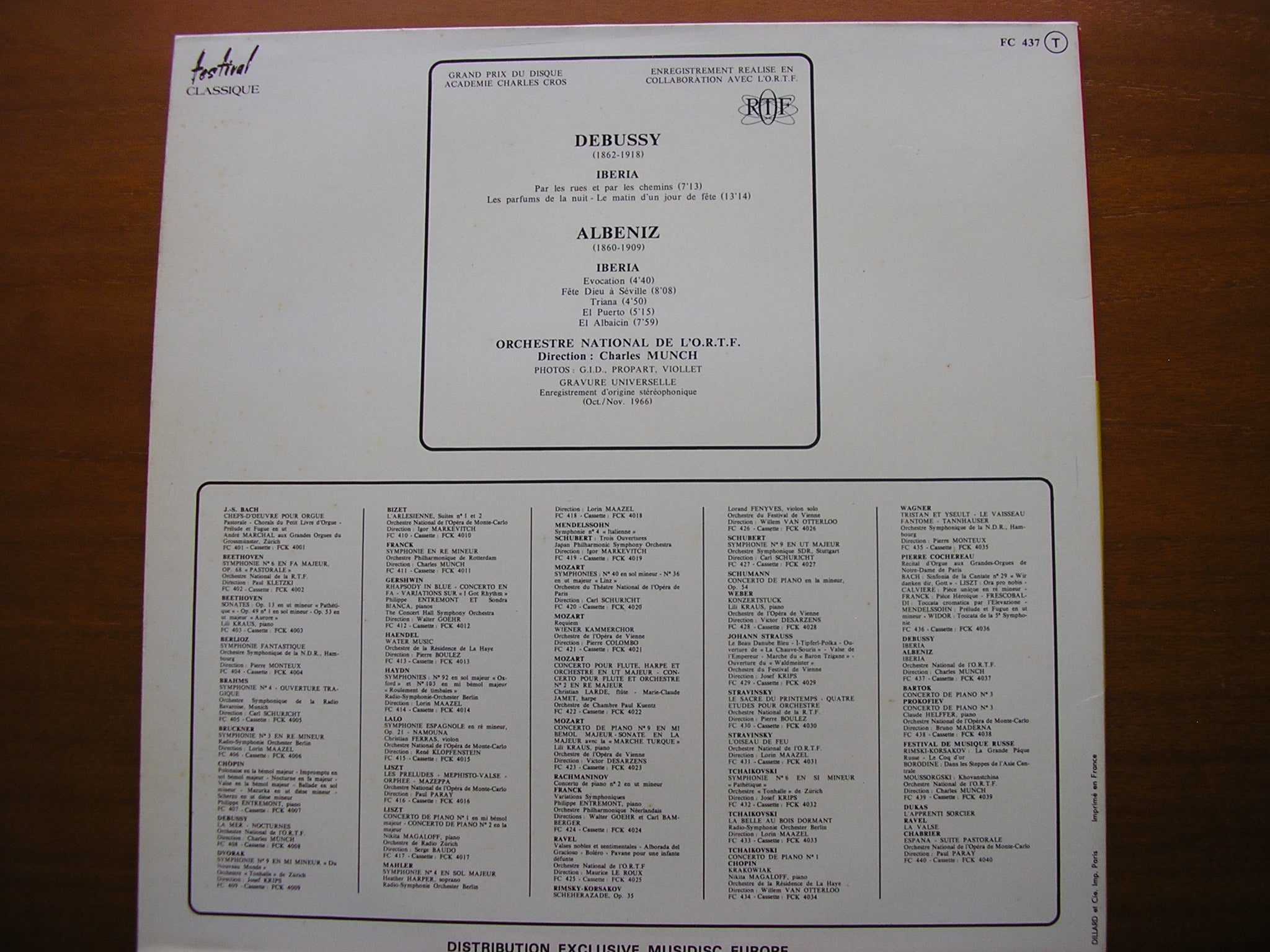 DEBUSSY: IBERIA / ALBENIZ: IBERIA    CHARLES MUNCH / FRENCH NATIONAL RADIO ORCHESTRA    FC 437