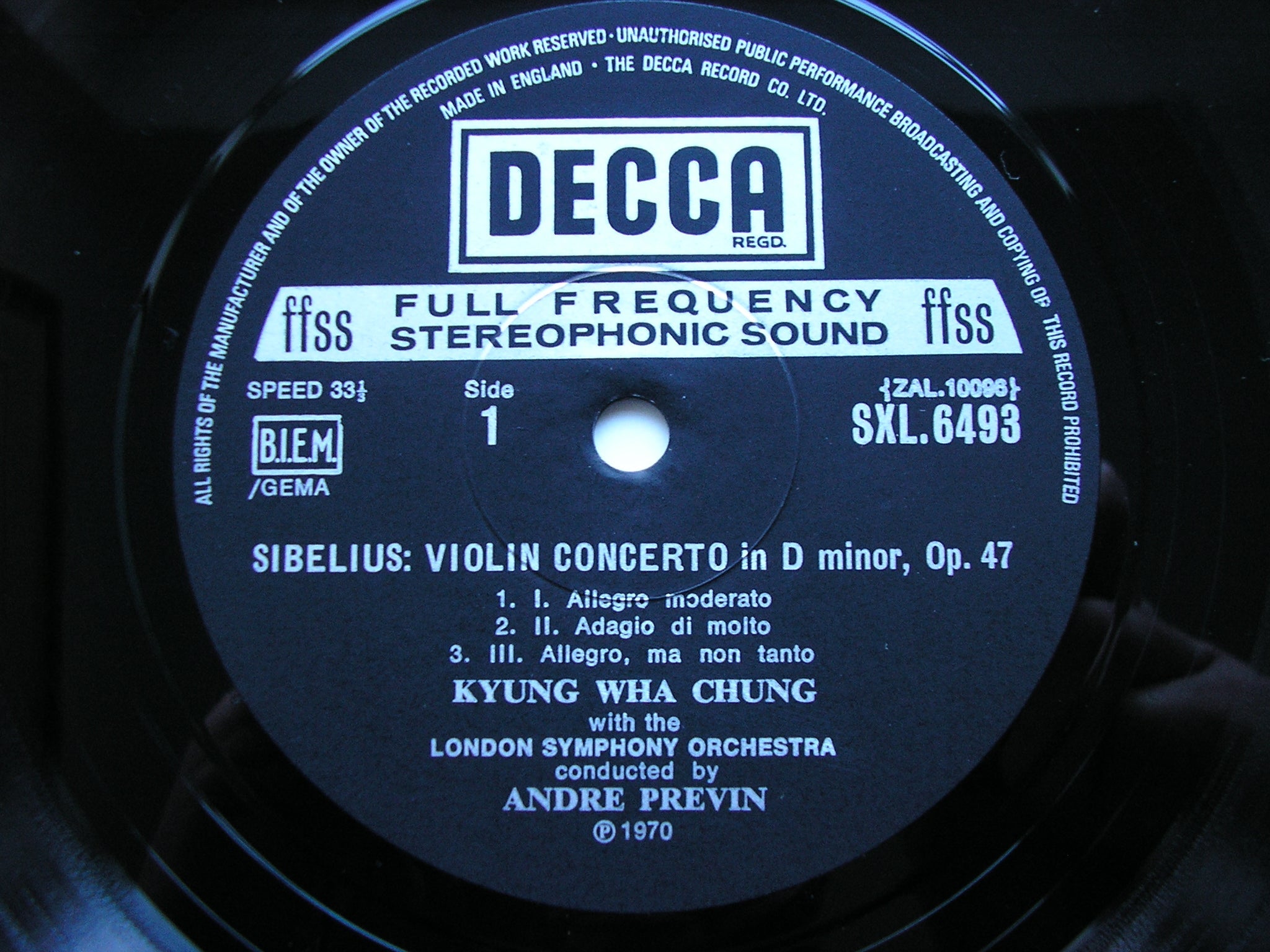 SXL 6493 SIBELIUS: VIOLIN CONCERTO / TCHAIKOVSKY: VIOLIN CONCERTO CHUNG / LONDON SYMPHONY / PREVIN