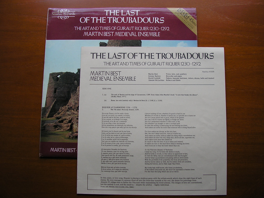 THE LAST OF THE TROUBADOURS   THE MARTIN BEST MEDIEVAL ENSEMBLE   NIMBUS 45008