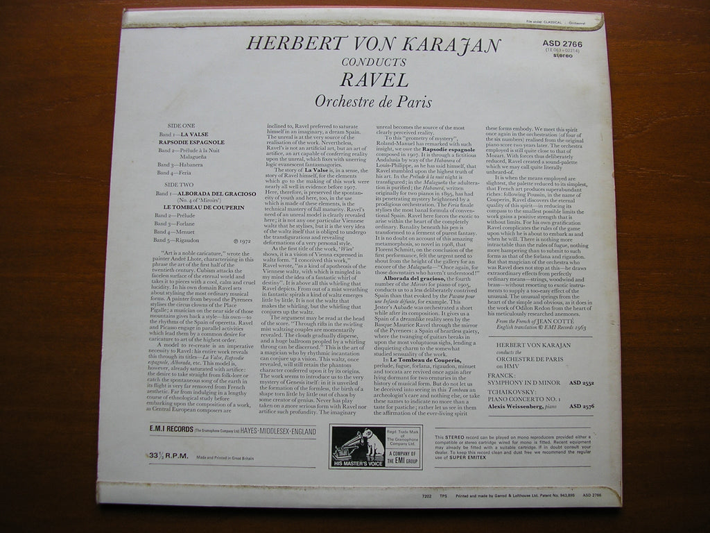 RAVEL: ORCHESTRAL WORKS   KARAJAN / ORCHESTRA de PARIS   ASD 2766