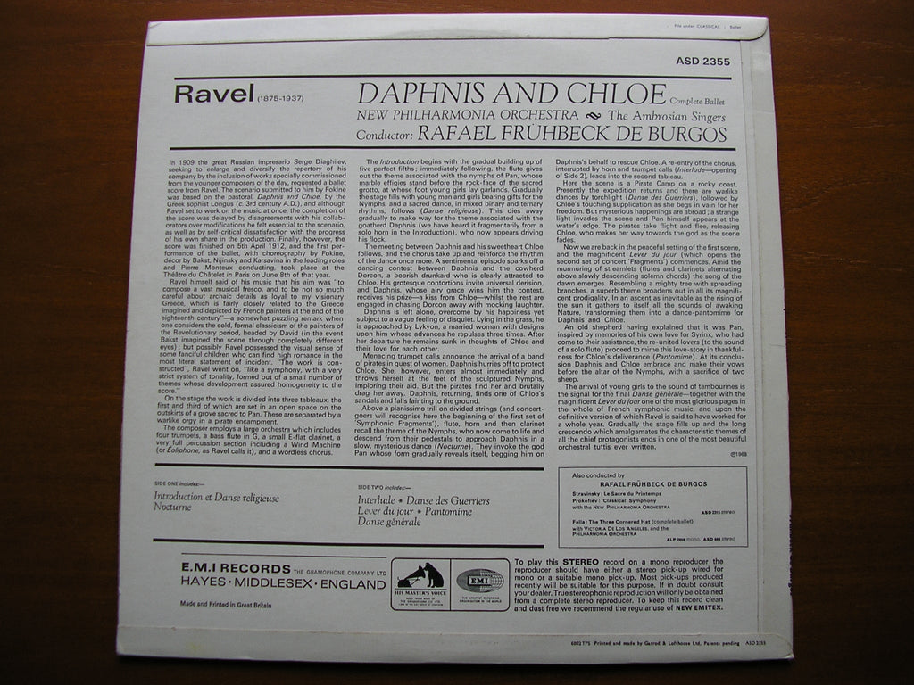 RAVEL: DAPHNIS & CHLOE   DE BURGOS / NEW PHLHARMONIA    ASD 2355
