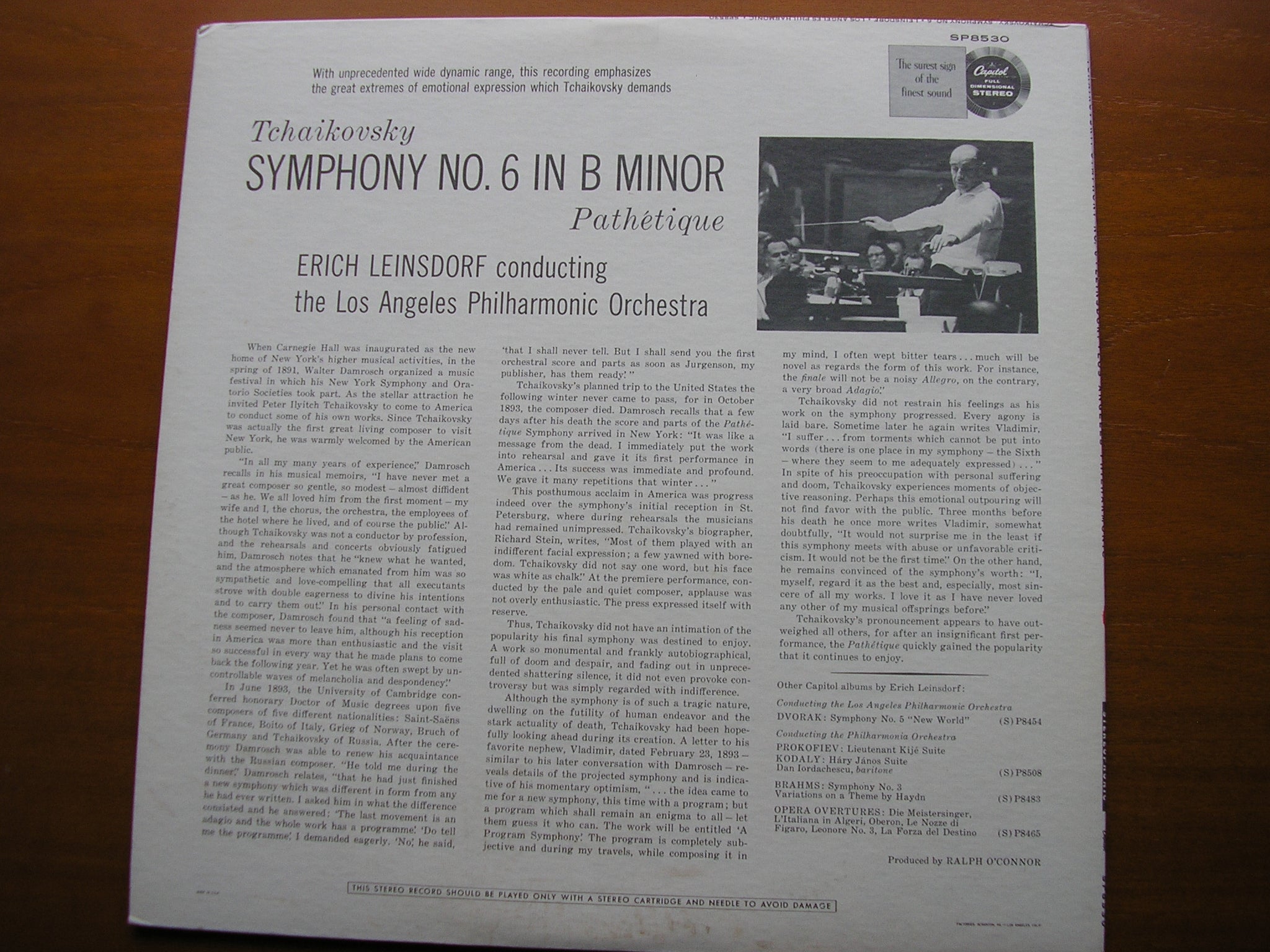 TCHAIKOVSKY: SYMPHONY No. 6 'Pathetique'     LEINSDORF / LOS ANGELES PHILHARMONIC   SP 8530
