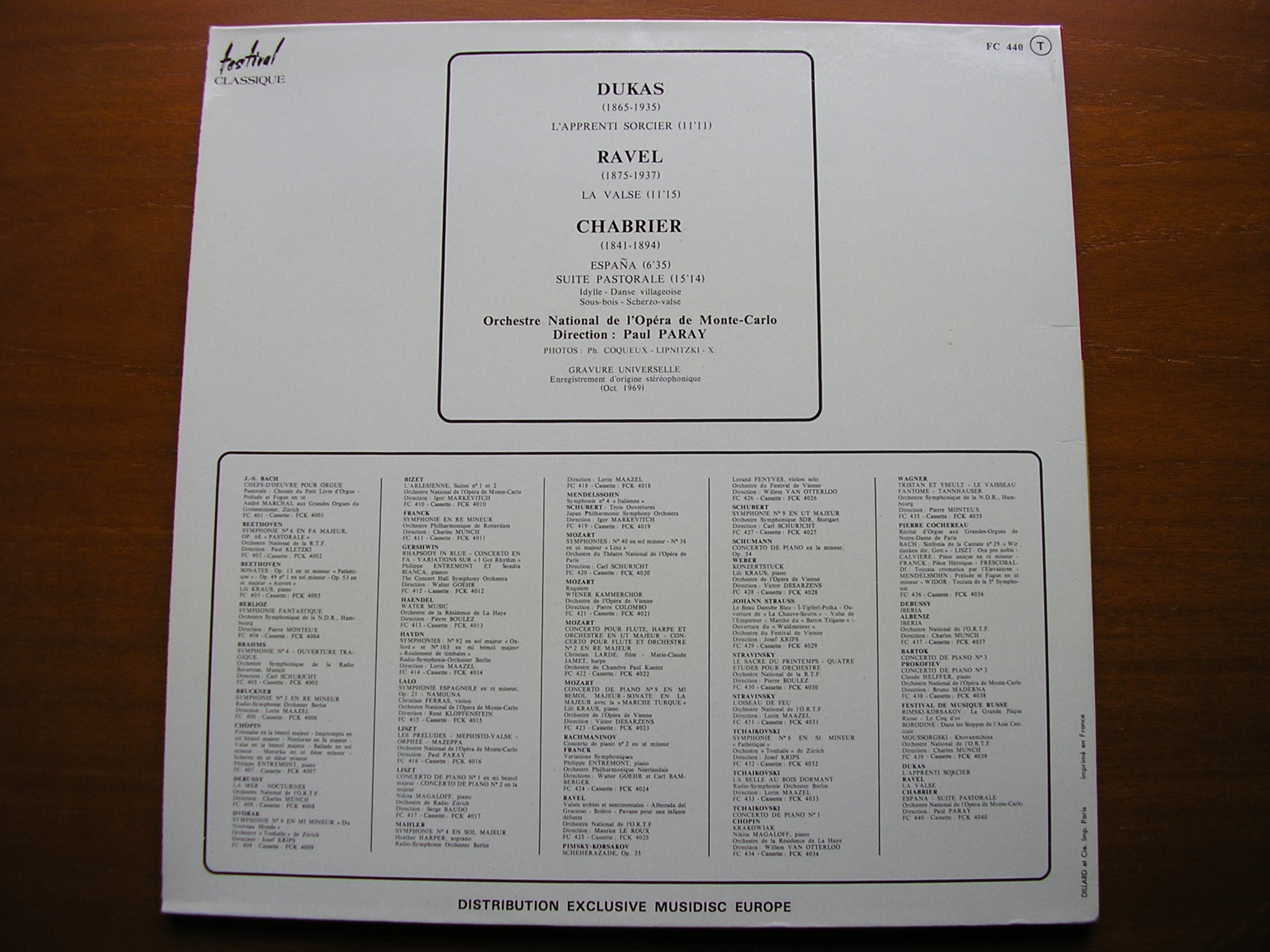 RAVEL: LA VALSE / DUKAS: L'APPRENTI SORCIER / CHABRIER: ESPANA / SUITE PASTORALE   PARAY / MCNOO   FC 440