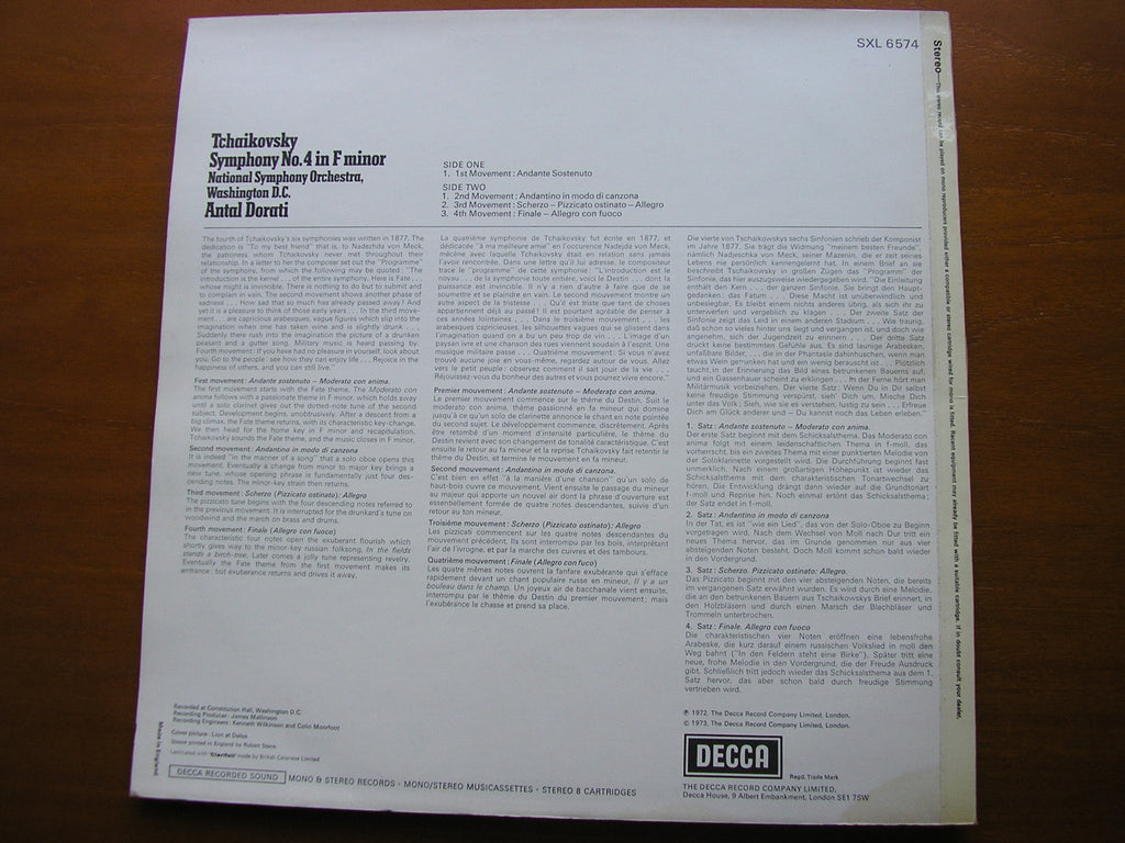 SXL 6574 TCHAIKOVSKY: SYMPHONY No. 4 ANTAL DORATI / NATIONAL SYMPHONY ORCHESTRA WASHINGTON DC